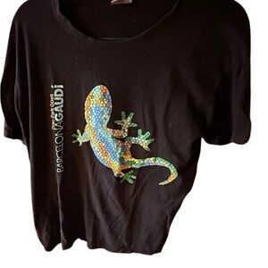 Black Large Antonio Gaudi Barcelona Gecko Graphic T-Shirt